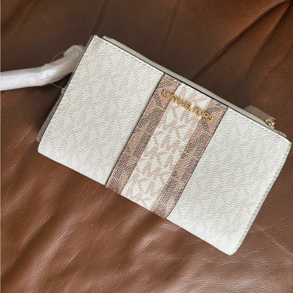 Michael Kors Cream and Tan Clutch